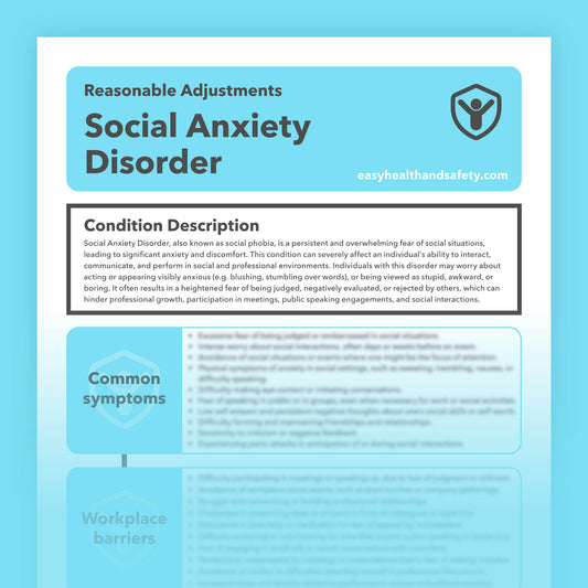 Reasonable adjustments guide for employees with Social Anxiety Disorder in the workplace.