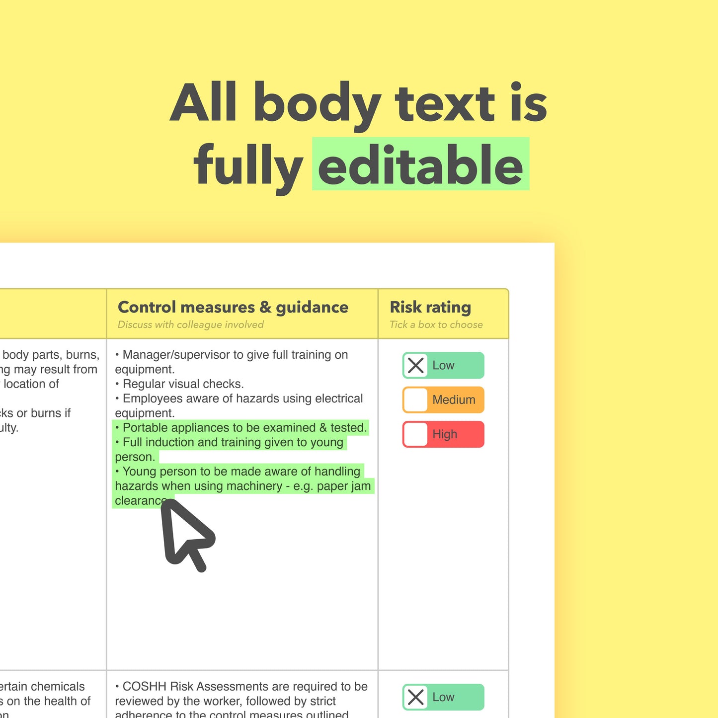 Editable, pre-filled risk assessment for young workers, apprentices, and under-18s – compliant with health and safety regulations.