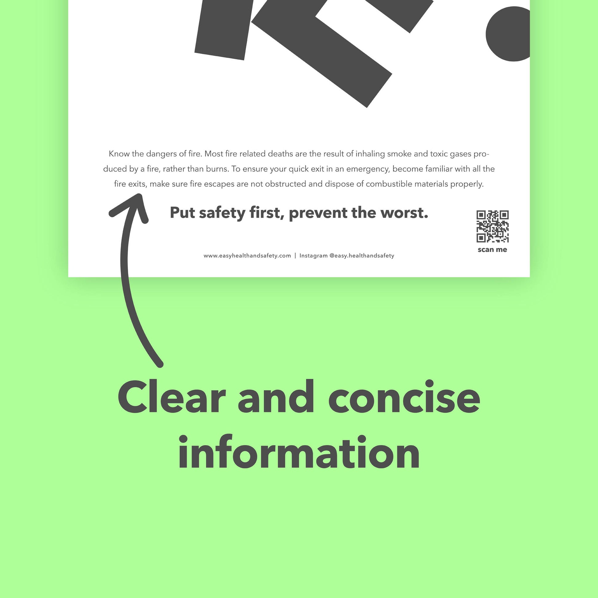 Health and safety poster campaign pack with typographic design for the promotion of health and safety culture in the workplace. A4 printed posters.