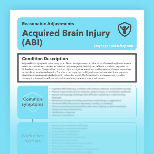 Reasonable adjustments guide for individuals with an Acquired Brain Injury (ABI) in the workplace.