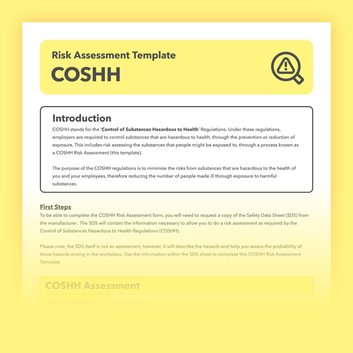 Coshh Format COSHH Assessment Template - Blank – easyhealthandsafety