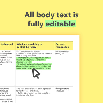 Editable, pre-filled risk assessment template for cafes, restaurants, and bistros – fully compliant with health and safety regulations.