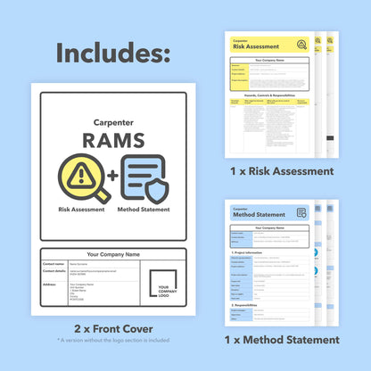 RAMS template for carpenters and carpentry work. This risk assessment and method statement template comes pre-filled with relevant content for ease of use.