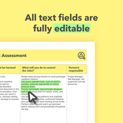 Editable, pre-filled risk assessment template for carpenters and carpentry work – fully compliant with health and safety regulations.
