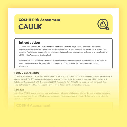 Prefillled COSHH risk assessment for caulk