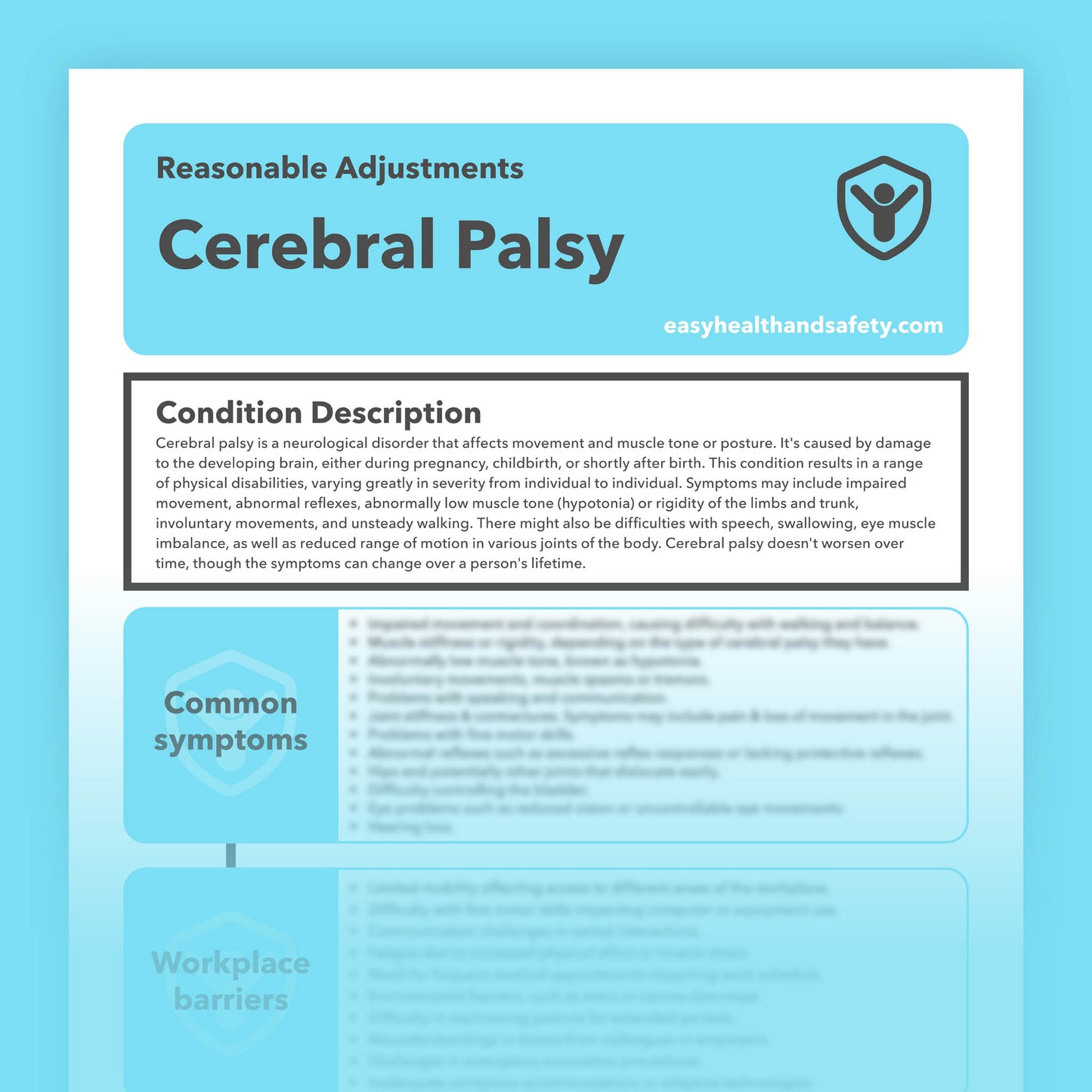 Reasonable adjustments guide for individuals with Cerebral Palsy in the workplace.