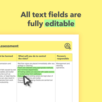 Risk assessment template for professional cleaners, domestic cleaners, commercial cleaners, freelance cleaners, and self-employed cleaners. This health and safety risk assessment comes pre-filled for ease of use.