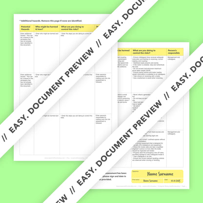 Editable, pre-filled risk assessment template for coffee shops and tea rooms – fully compliant with health and safety regulations.