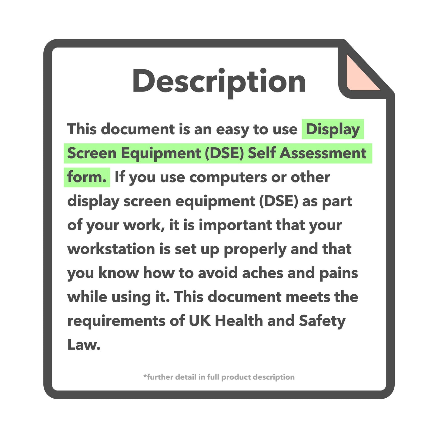 DSE assessment template with a pre-filled example to identify display screen equipment risks, improve ergonomics, and ensure employee health and safety.