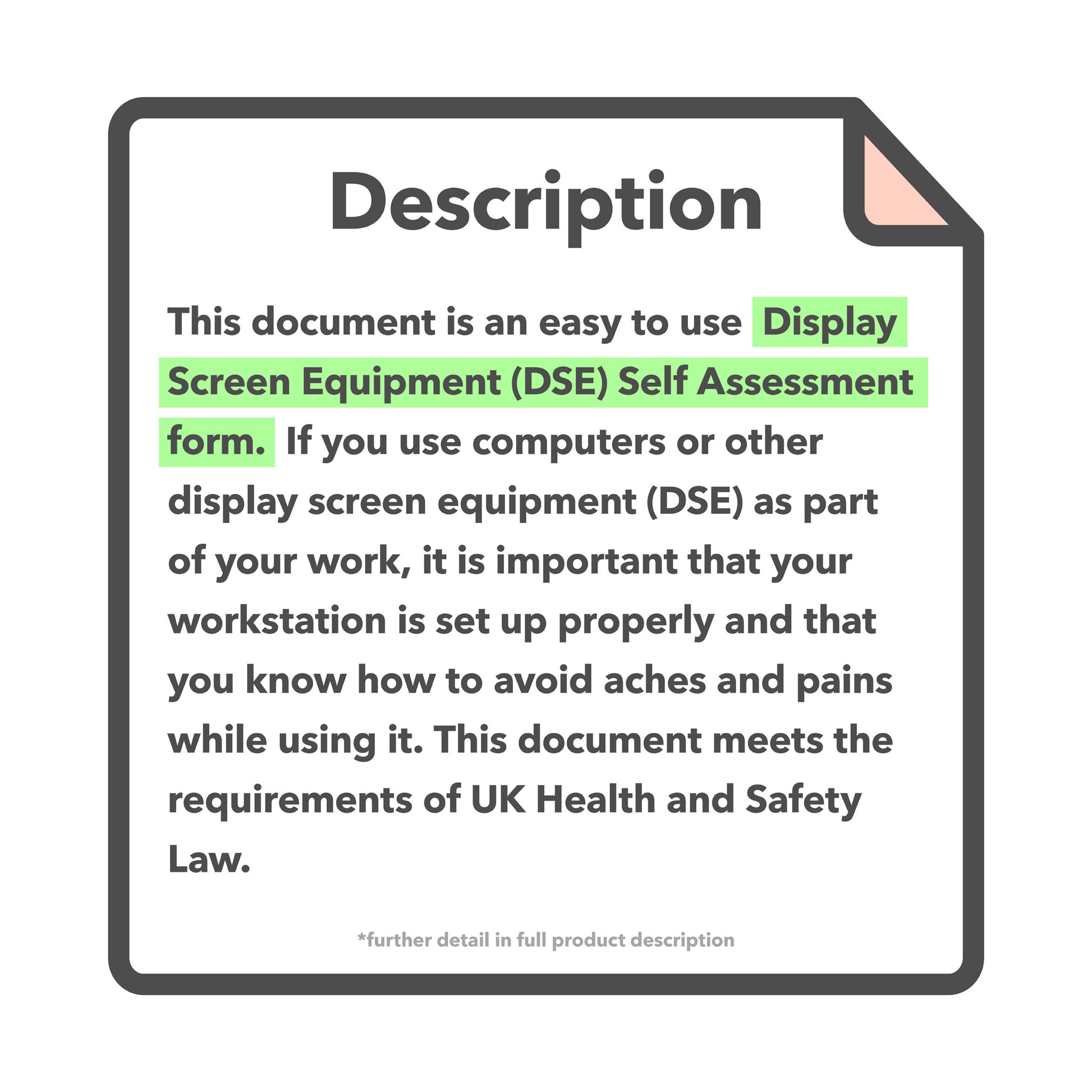 DSE assessment template with a pre-filled example to identify display screen equipment risks, improve ergonomics, and ensure employee health and safety.