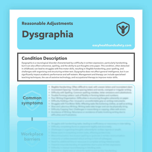 Reasonable adjustments guide for individuals with Dysgraphia in the workplace.