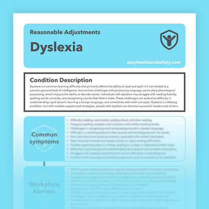 Reasonable adjustments guide for individuals with dyslexia in the workplace.