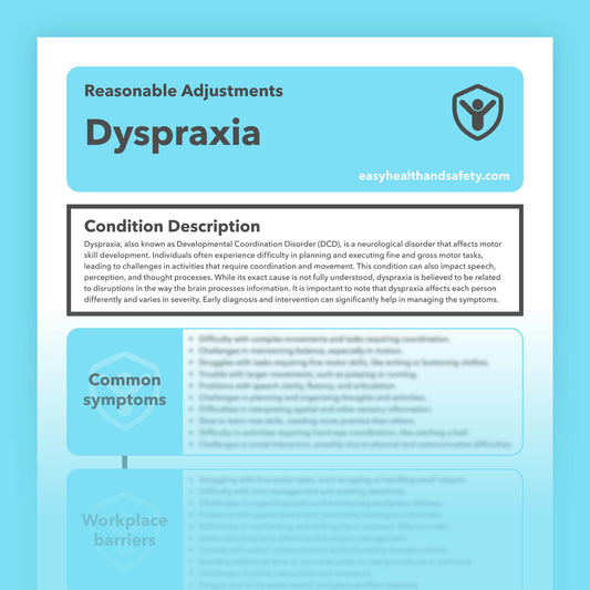 Reasonable adjustments guide for individuals with dyspraxia in the workplace.