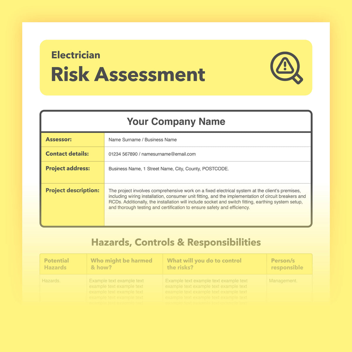 Electrician Risk Assessment Examples Electrician Risk Assessment Template Pre-filled | Easy To Use ...