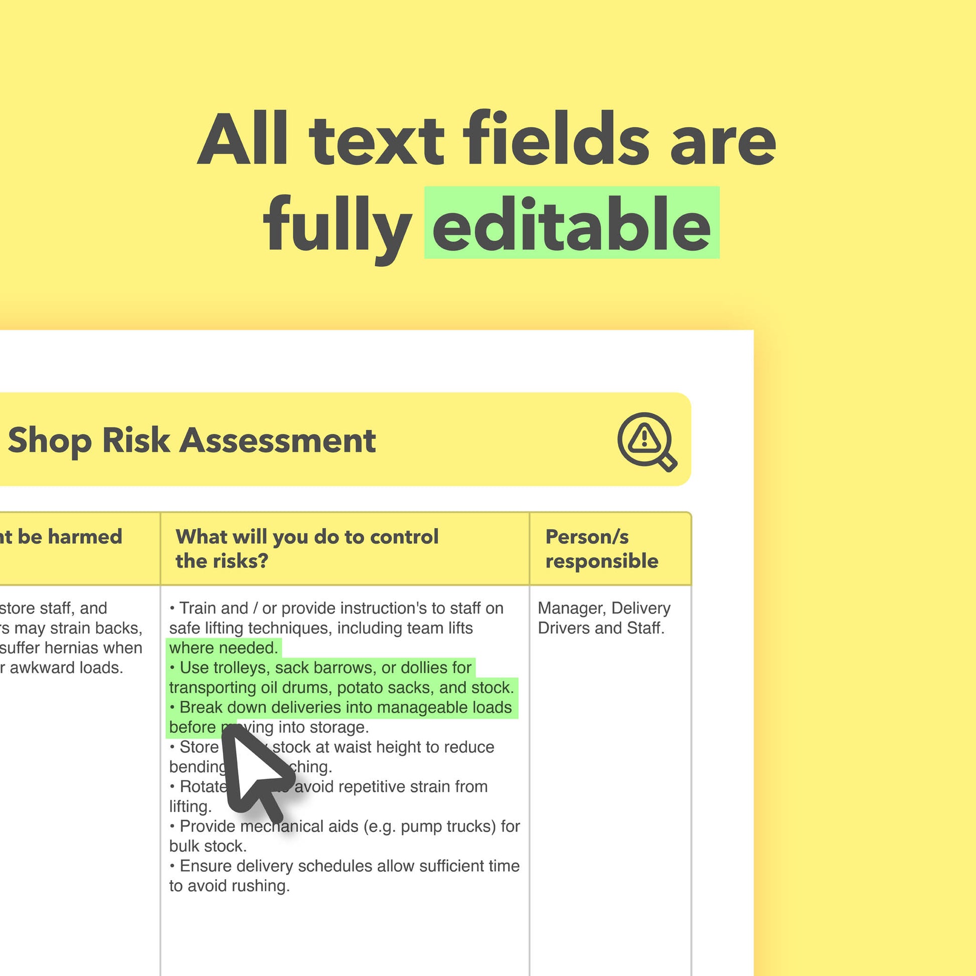Editable, pre-filled risk assessment template for fish and chip shops, fish and chip restaurants, and chippies – easy to use and fully compliant with health and safety regulations.