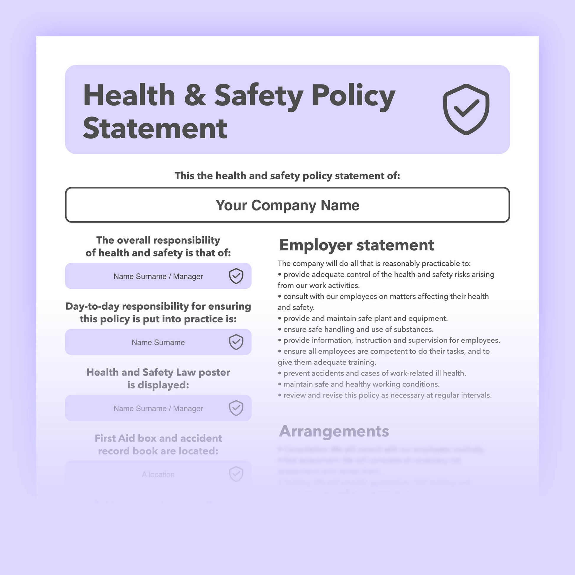 A digitally downloadable Health and safety policy template pdf