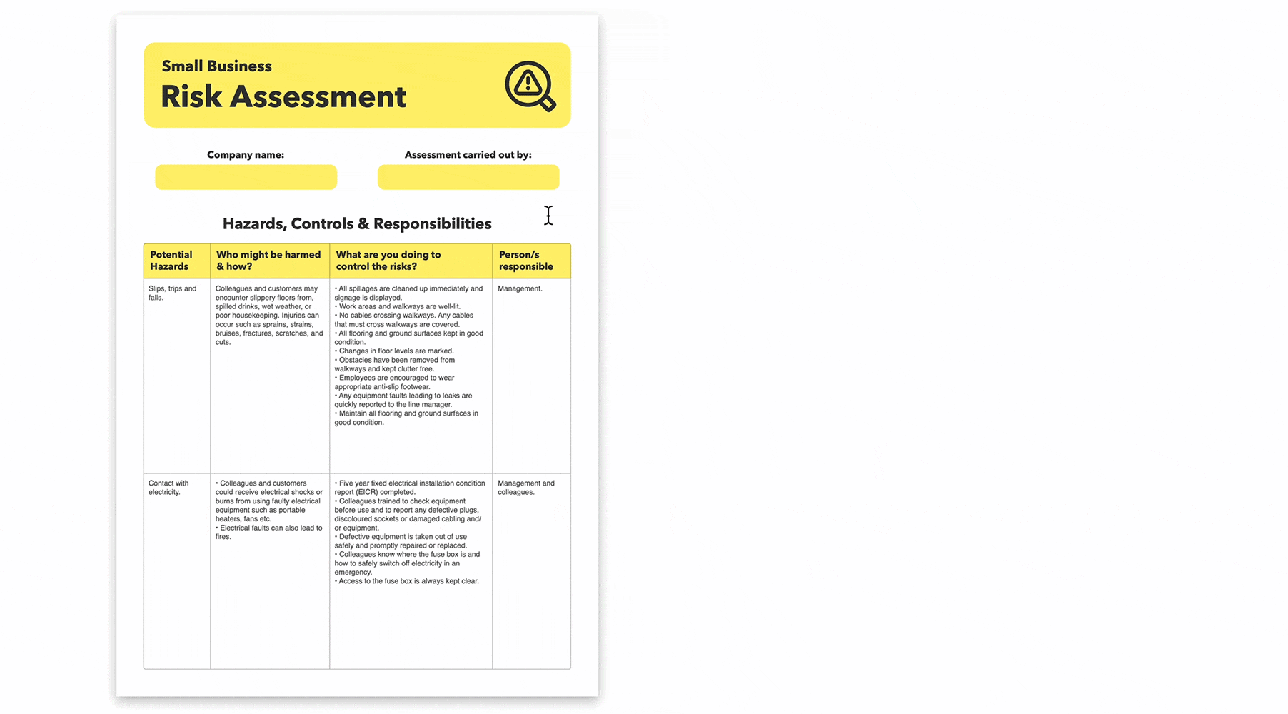 How to fill in our health and safety documents