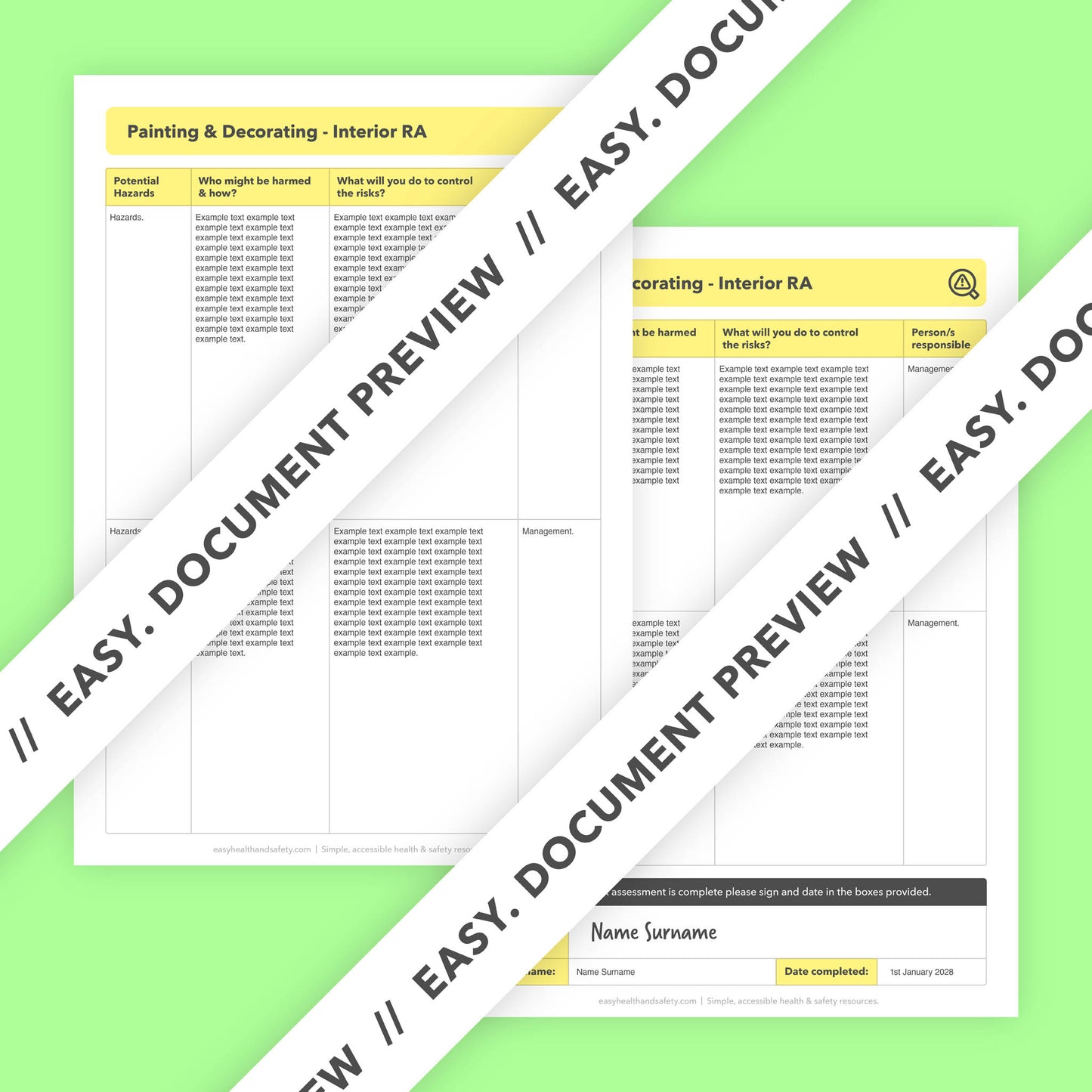 Painting & Decorating Interior Projects Risk Assessment Template