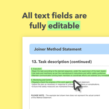 RAMS template for joiners and joinery work. This risk assessment and method statement  template comes pre-filled with relevant content for ease of use.