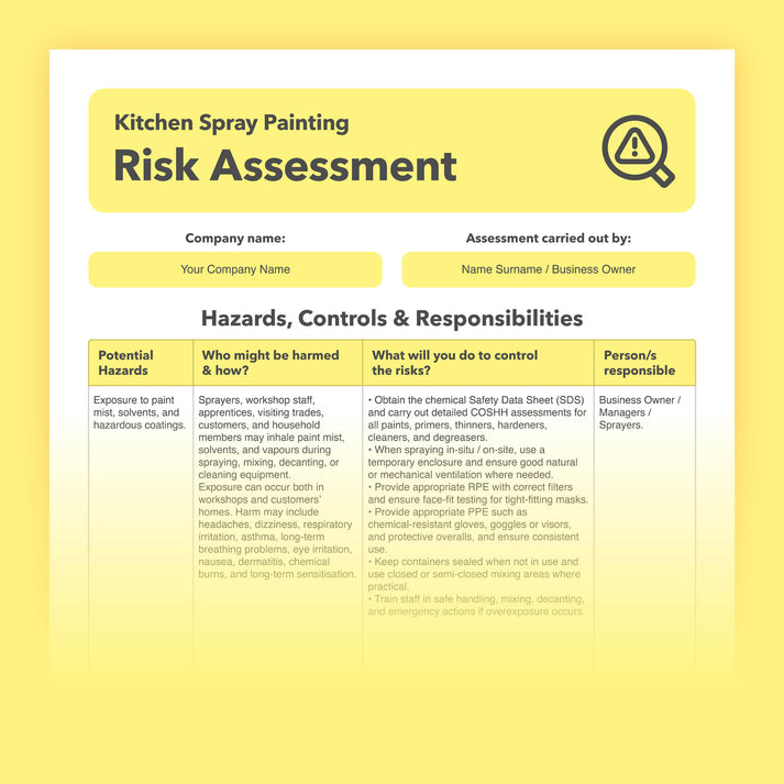 Kitchen Spray Painting Risk Assessment Template | Pre-filled ...