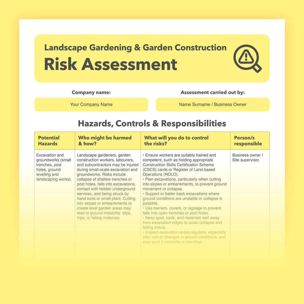 Landscape Gardening & Garden Construction Risk Assessment Template ...