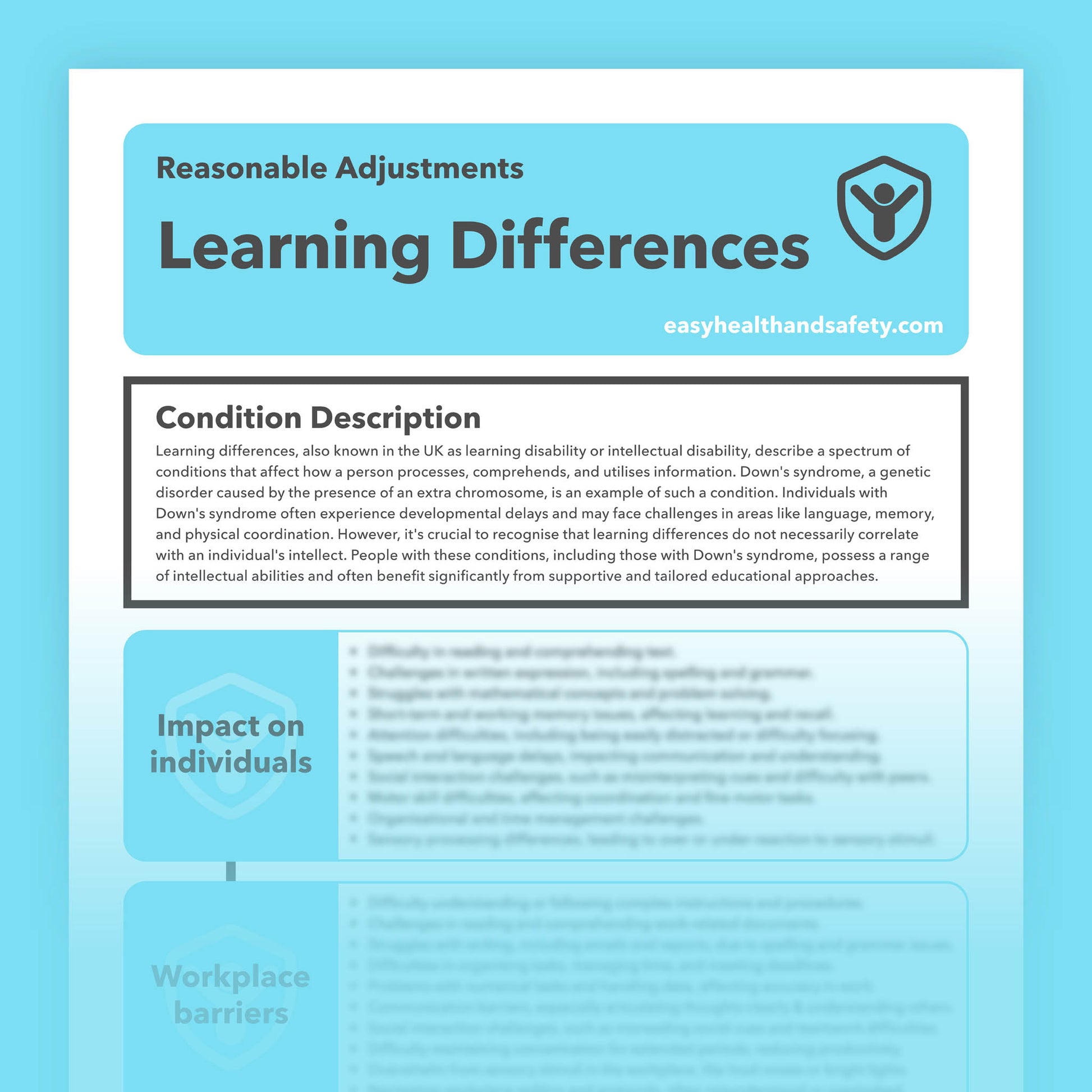 Reasonable adjustments guide for individuals with learning differences in the workplace.