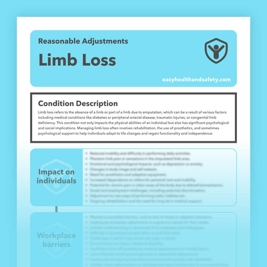 Reasonable adjustments guide for individuals with Limb Loss in the workplace.