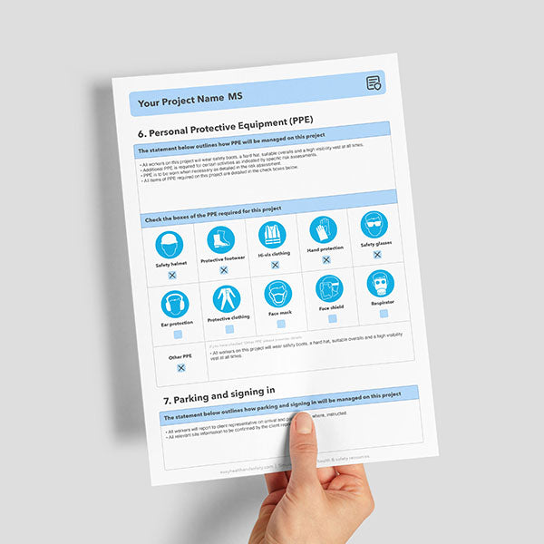 Method statement template PPE tick boxes