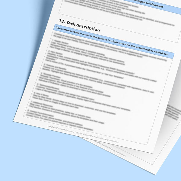 Method statement template showing the task description section