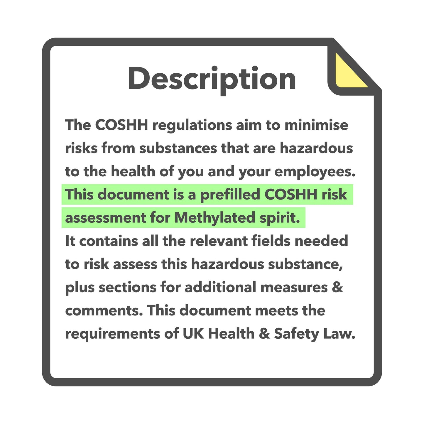 COSHH Assessment for Methylated Spirit - Prefilled