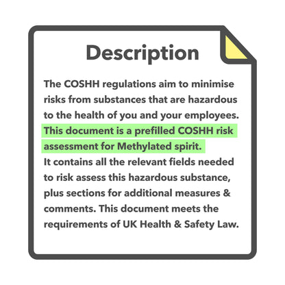 COSHH Assessment for Methylated Spirit - Prefilled