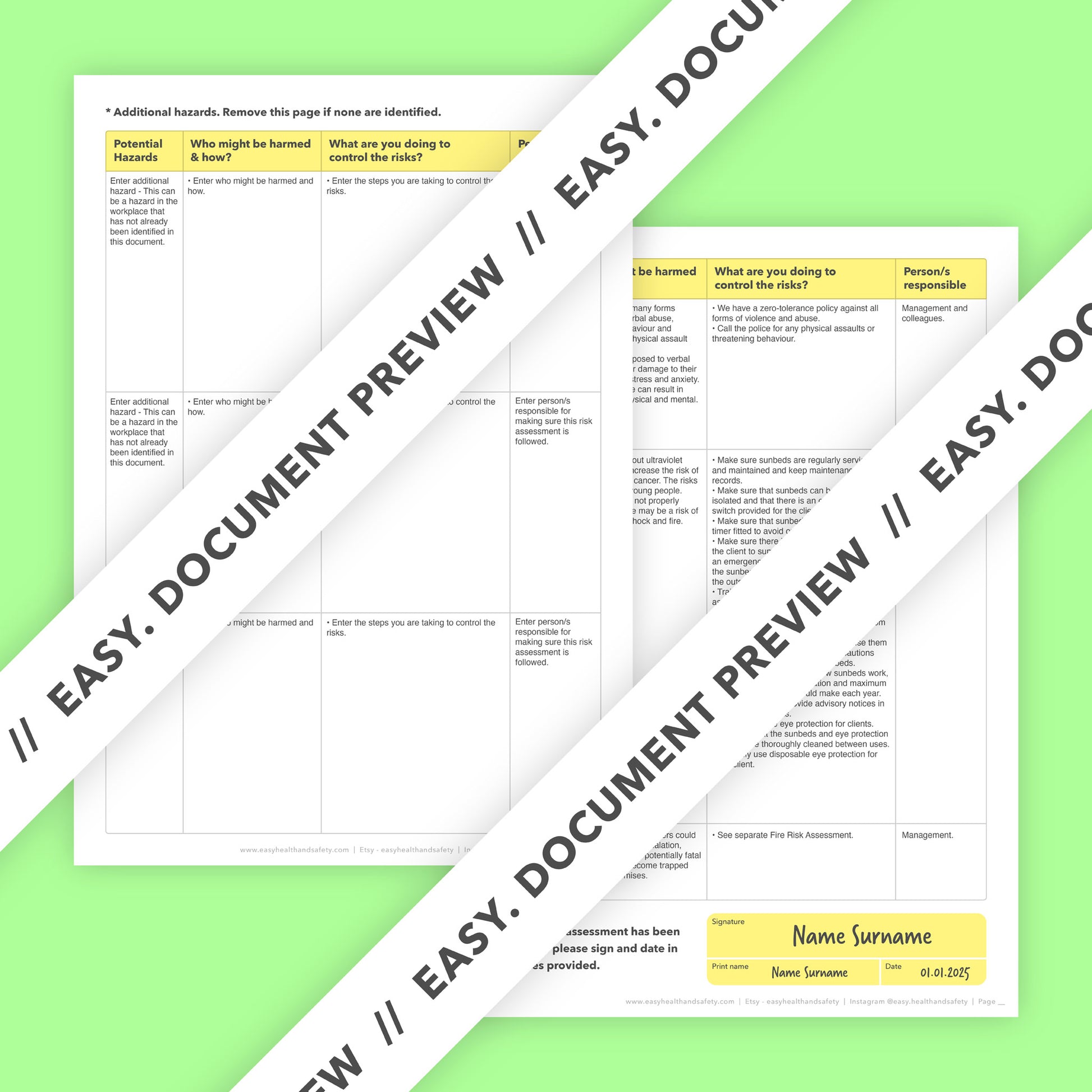 Editable, pre-filled risk assessment template for nail salons, manicurists and pedicurists – fully compliant with health and safety regulations.