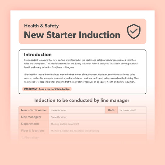 Health and safety induction form for new starters