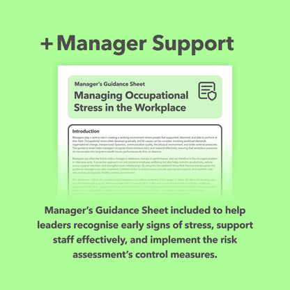 Occupational Stress Risk Assessment Template for reducing work-related stress, identifying psychosocial hazards, and improving staff wellbeing — pre-filled, editable, and ready-to-use.