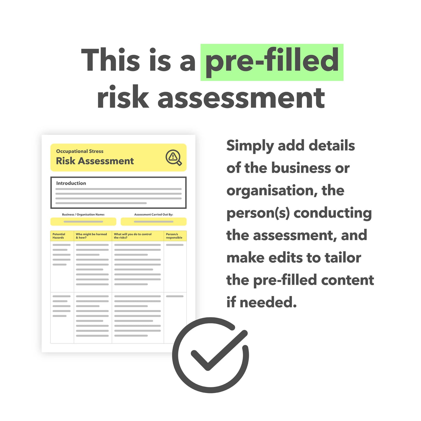 Occupational Stress Risk Assessment Template for reducing work-related stress, identifying psychosocial hazards, and improving staff wellbeing — pre-filled, editable, and ready-to-use.