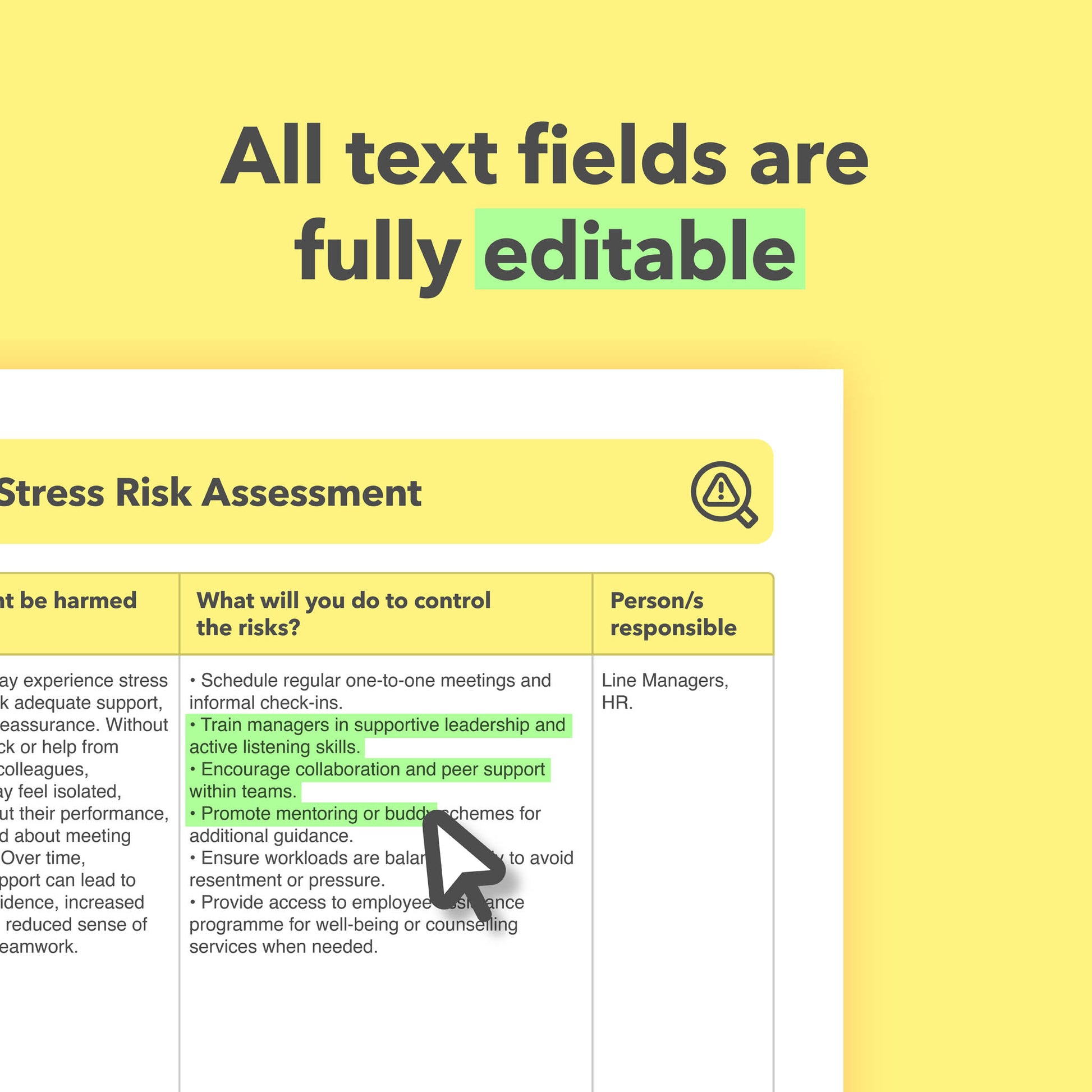 Occupational Stress Risk Assessment Template for reducing work-related stress, identifying psychosocial hazards, and improving staff wellbeing — pre-filled, editable, and ready-to-use.