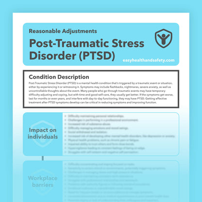 Reasonable adjustments guide for individuals with PTSD in the workplace.