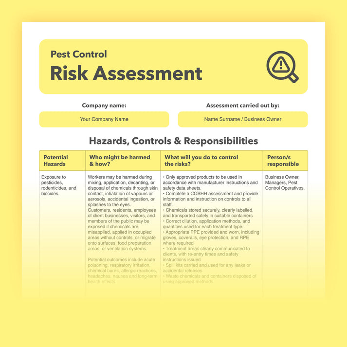 Pest Control Risk Assessment Template | Pre-filled & Easy To Use ...