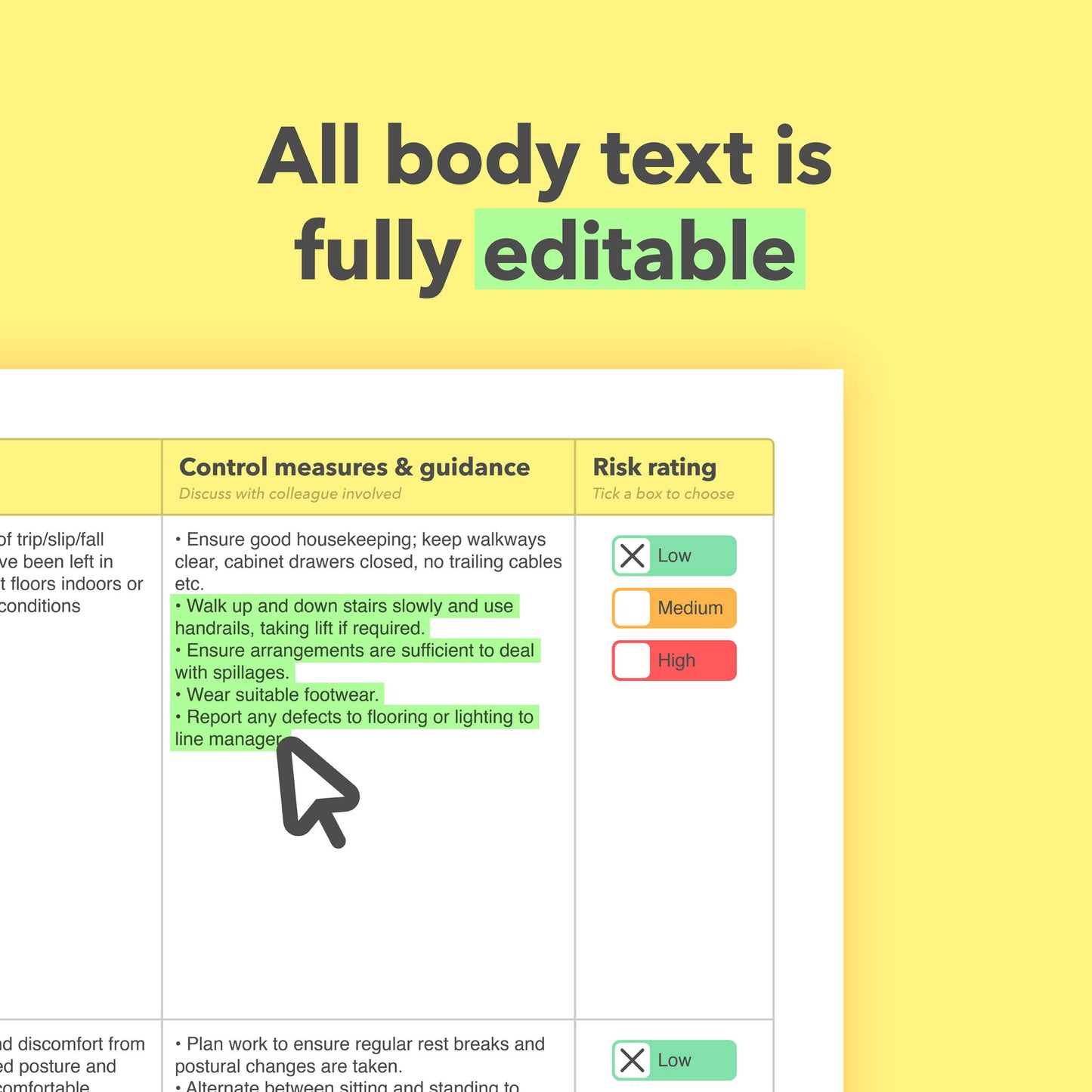 Editable, pre-filled risk assessment for pregnant employees and new mothers – compliant with workplace health and safety regulations.