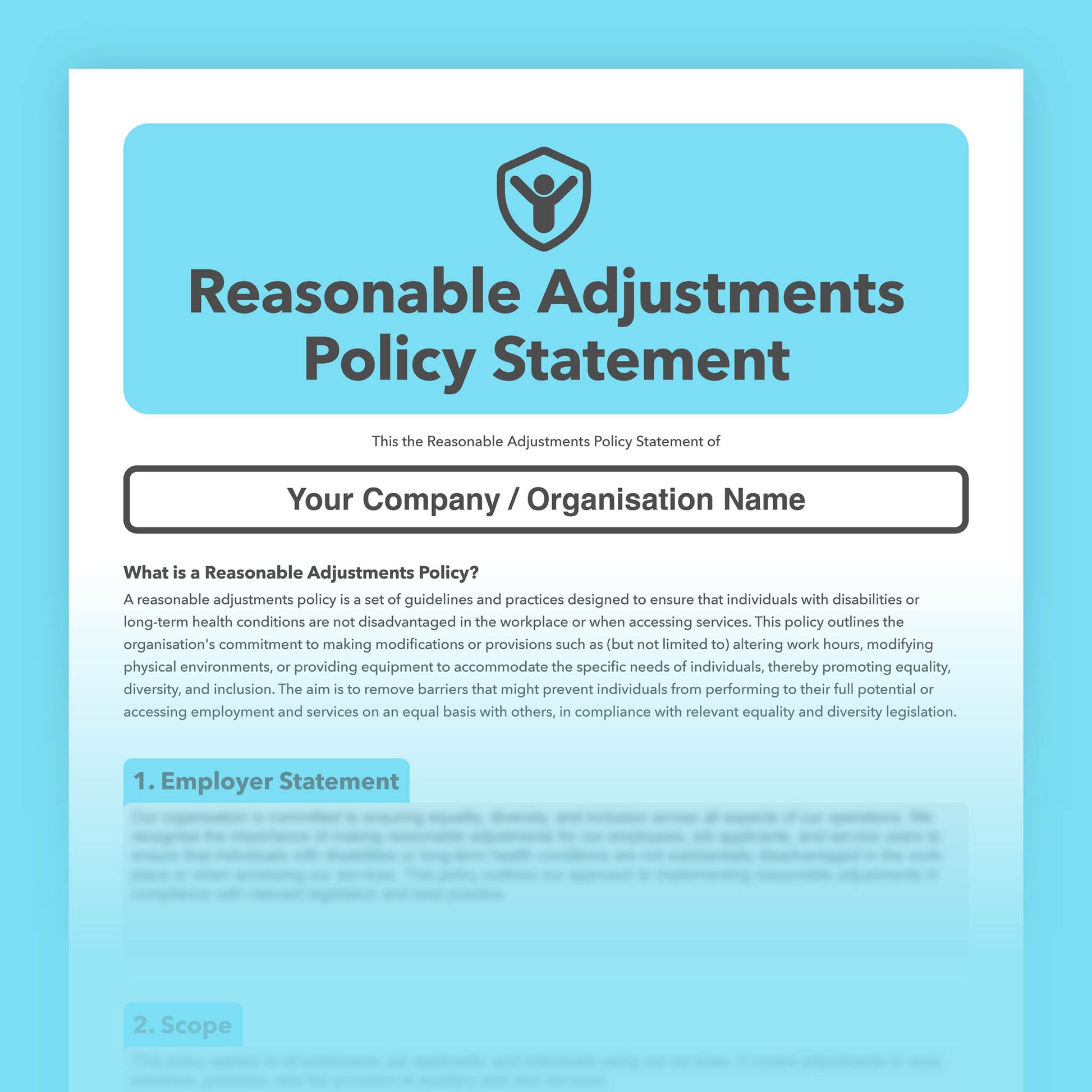 Reasonable adjustments Policy Statement for supporting individuals with impairments, health conditions, disabilities, or those who are neurodivergent in the workplace.