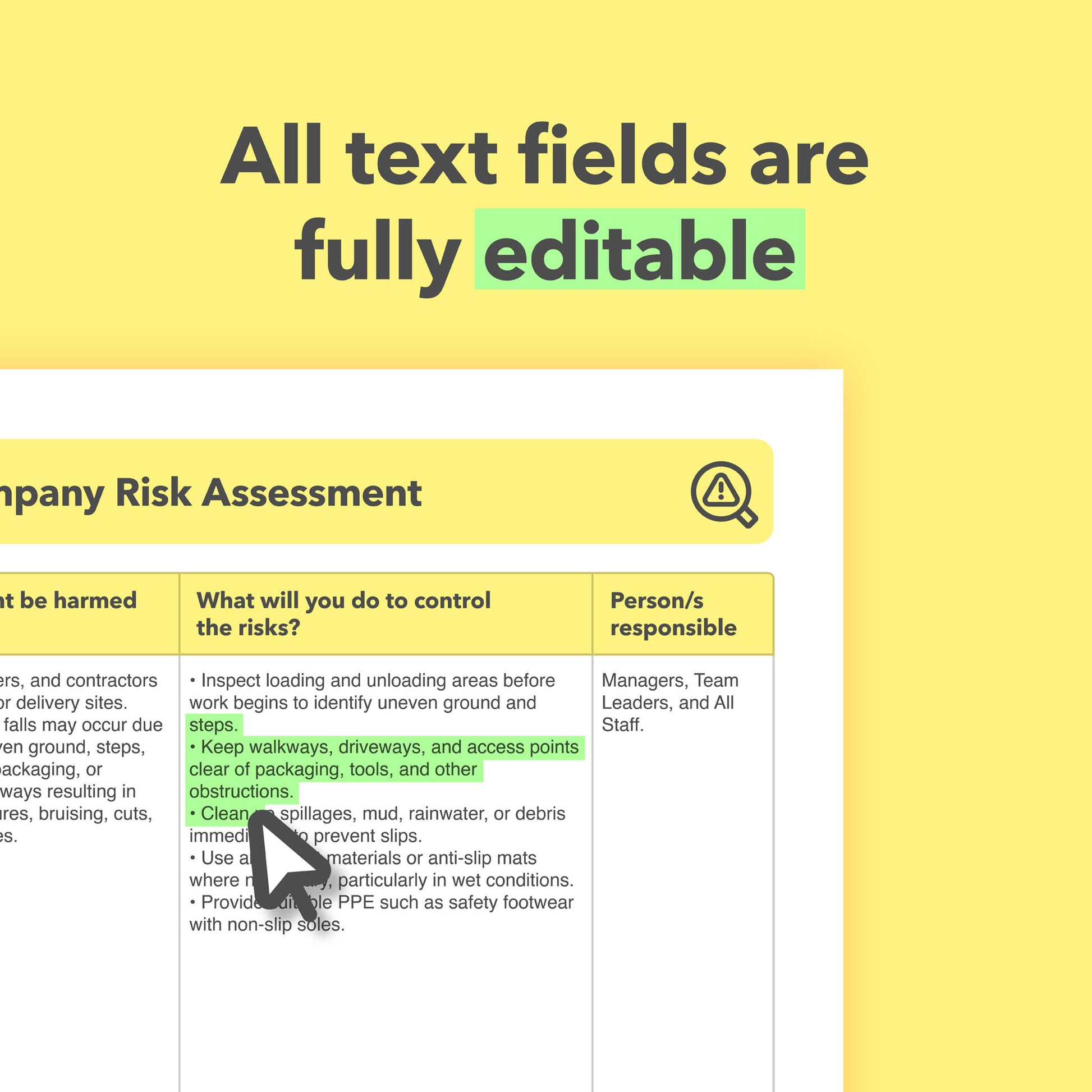 Editable, pre-filled risk assessment for removal companies, house moving companies, furniture removal services, and man and van businesses – easy to use and compliant with health and safety regulations.