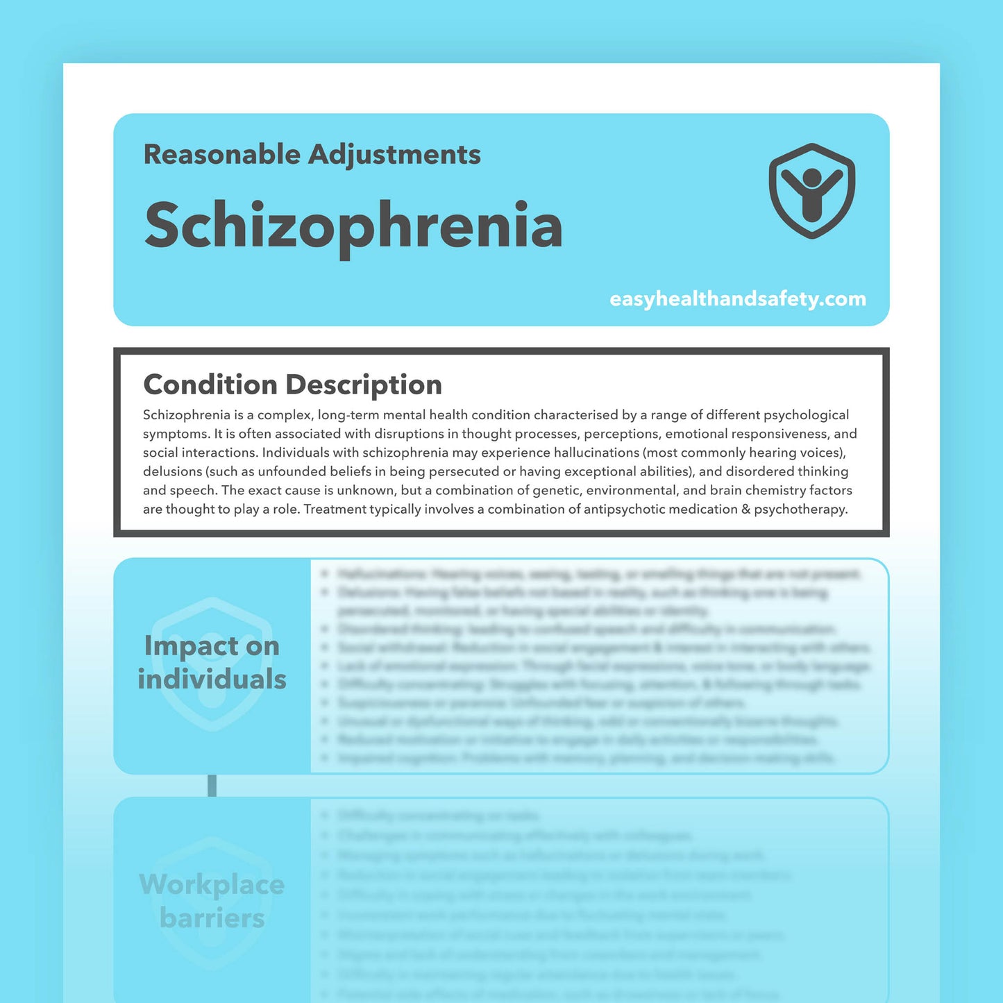 Reasonable adjustments guide for individuals with Schizophrenia in the workplace.