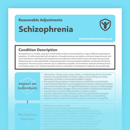 Reasonable adjustments guide for individuals with Schizophrenia in the workplace.