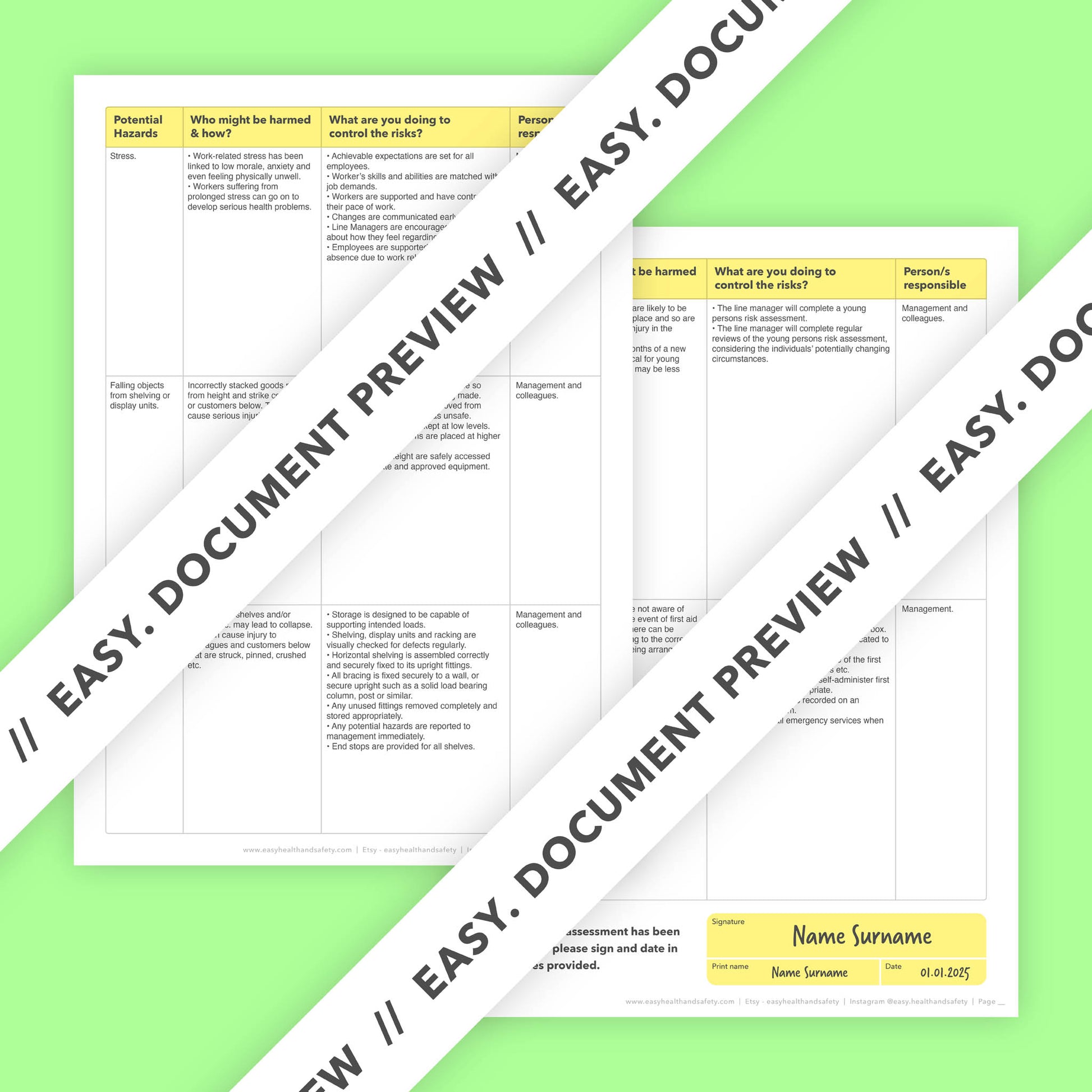 Editable, pre-filled risk assessment template for small businesses and sole traders – fully compliant with health and safety regulations.