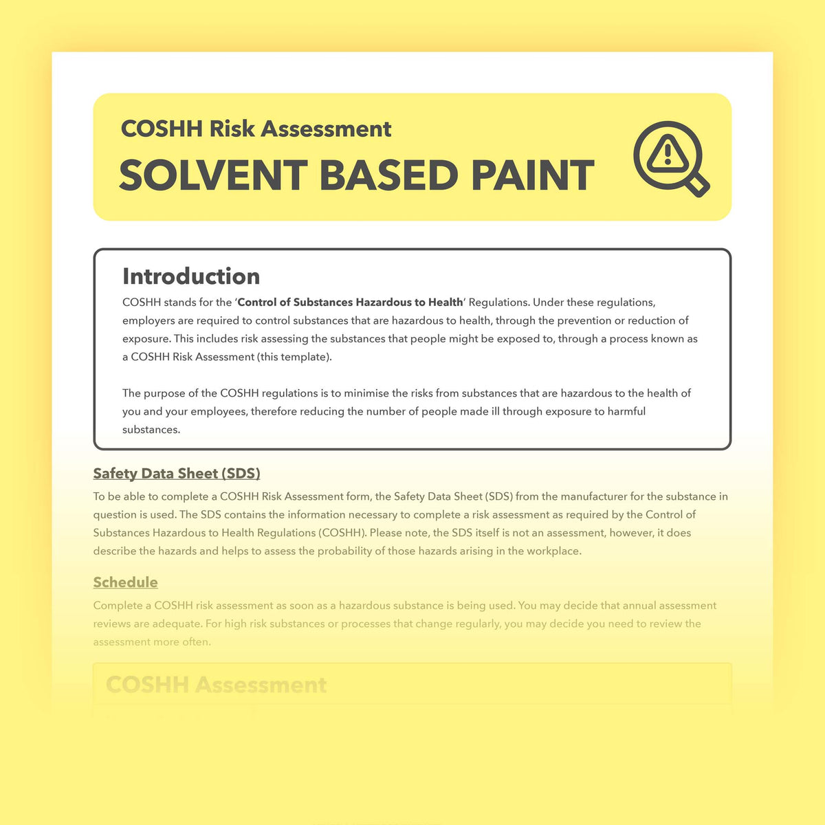 Solvent Health Risks COSHH Assessment for Solvent Based Paint - Prefilled – easyhealthandsafety