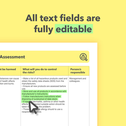 Risk assessment template for tattooists, tattoo shops, tattoo studios and tattooing parlours. This health and safety risk assessment comes pre-filled for ease of use.