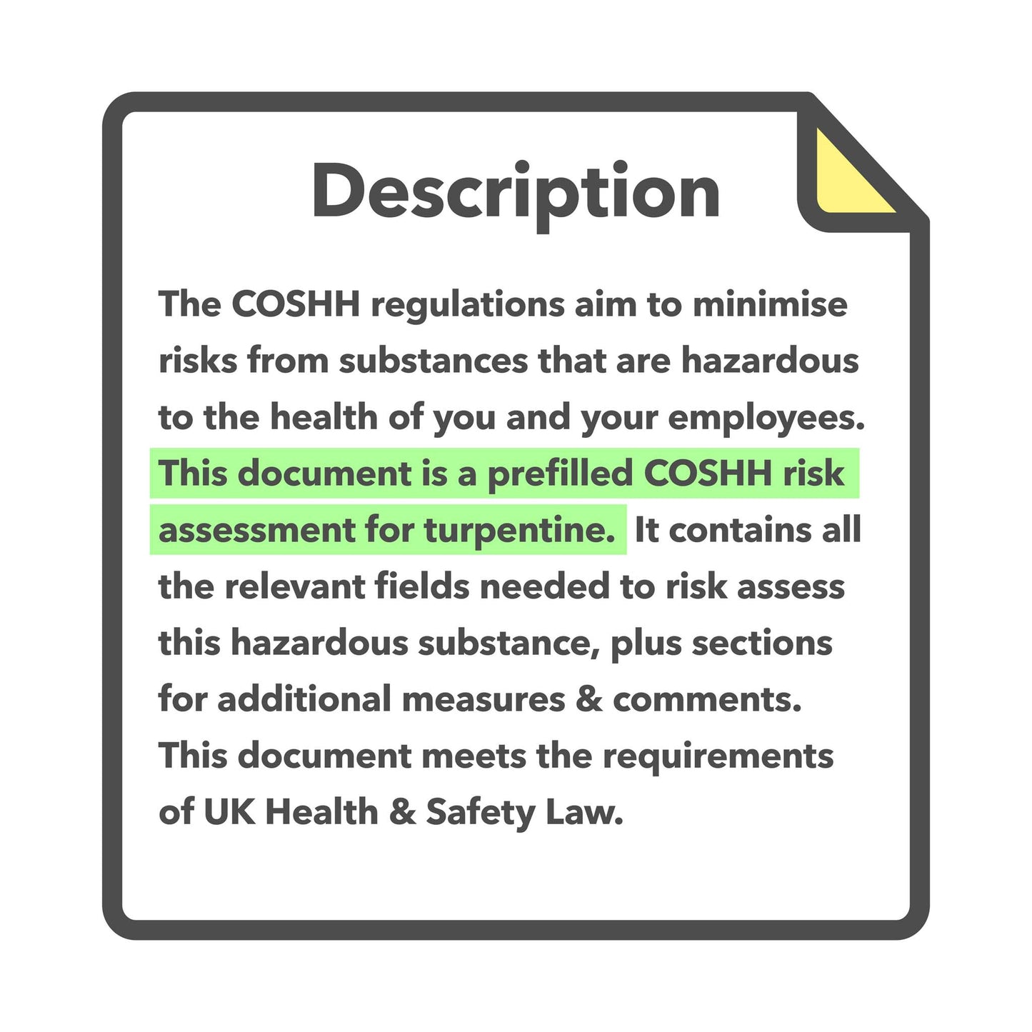 COSHH Assessment for Turpentine Pre-filled