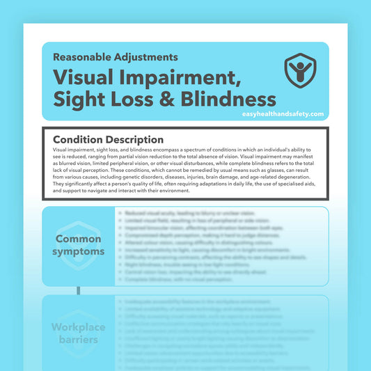 Reasonable adjustments guide for individuals with a visual impairment, sight loss or blindness in the workplace.