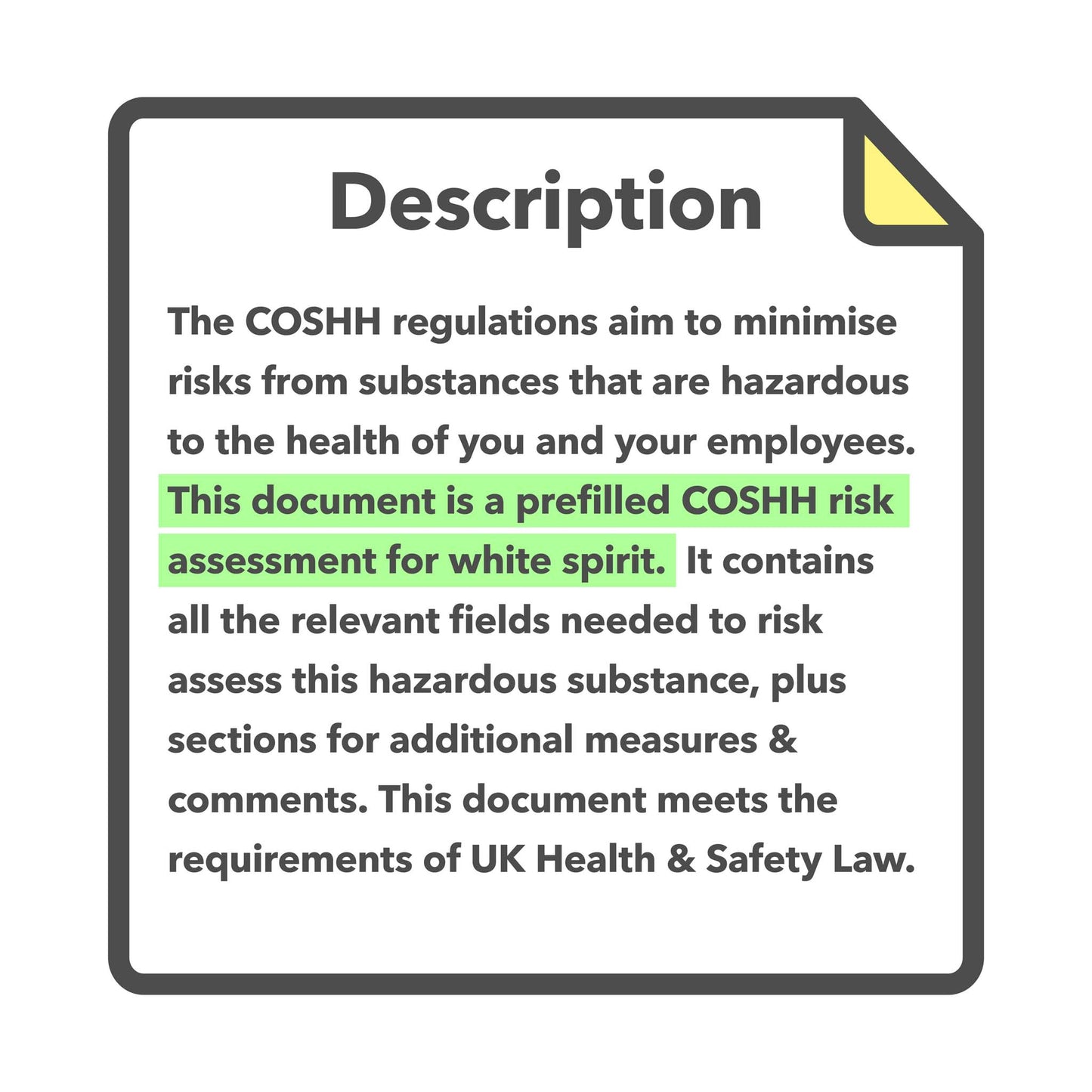 COSHH Assessment for White Spirit - Prefilled