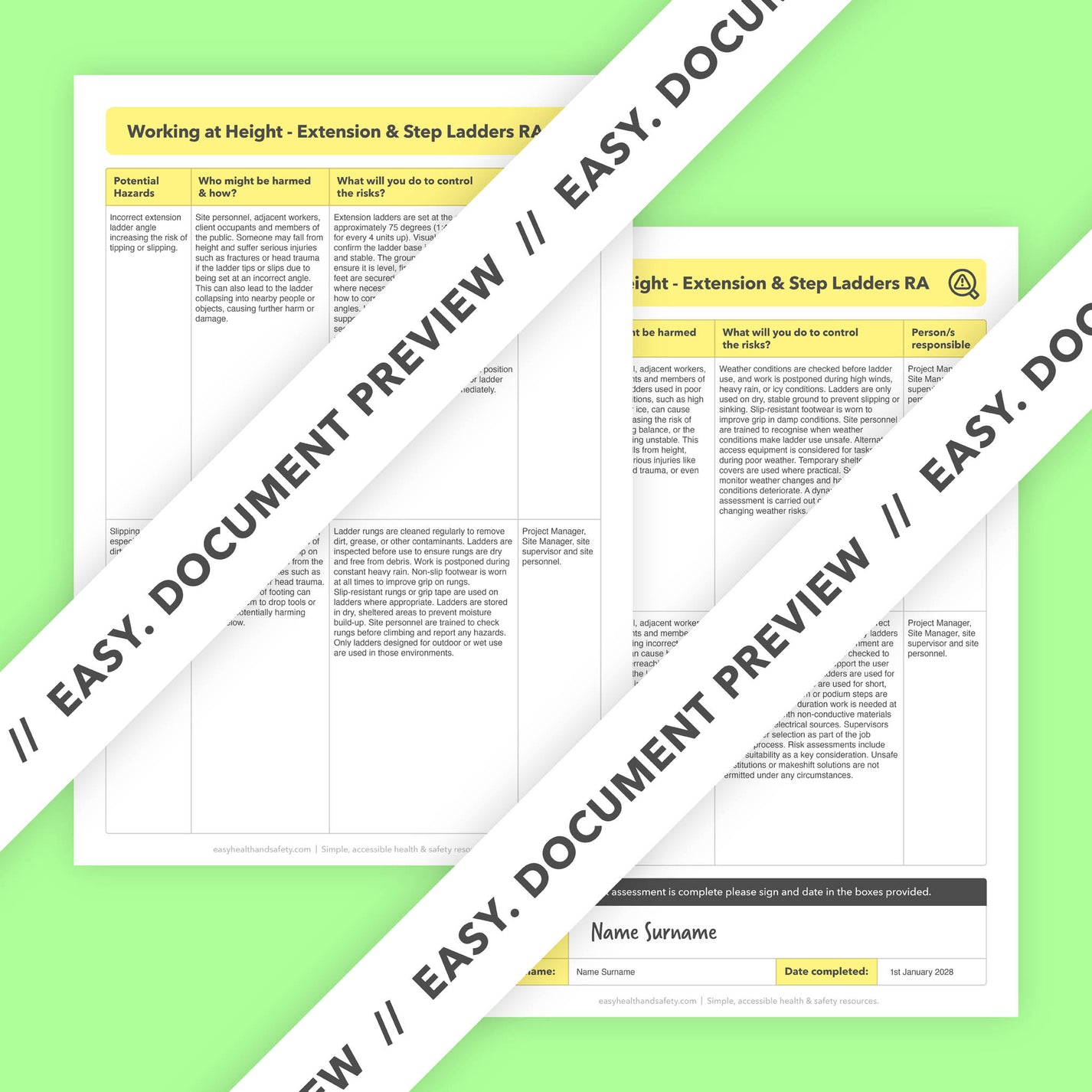 Step & Extension Ladder Risk Assessment Template | Easy To Use ...